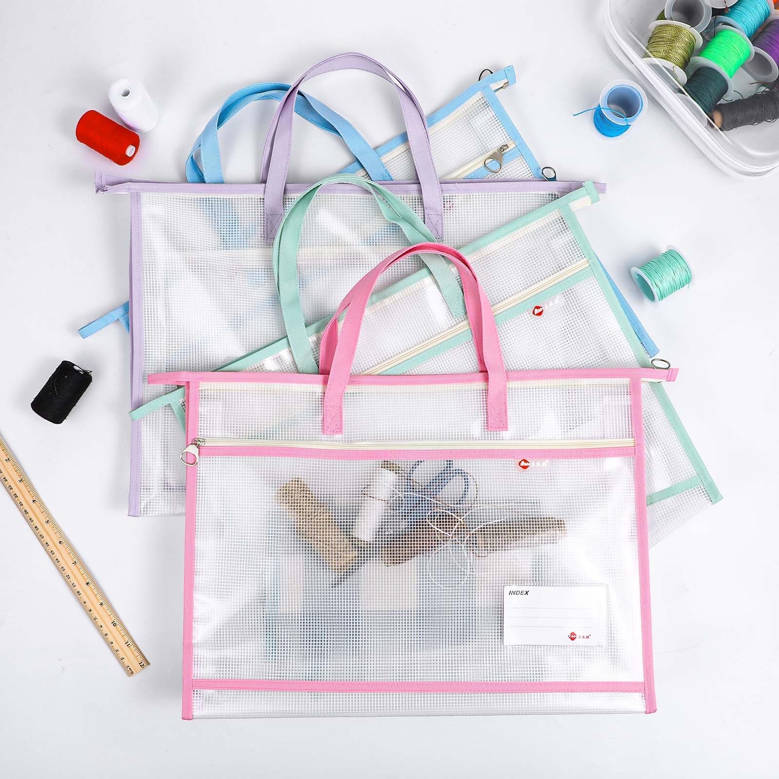 4 Pcs A3 Project Bag for Quilting Craft Storage 4 Pcs, Multicolor