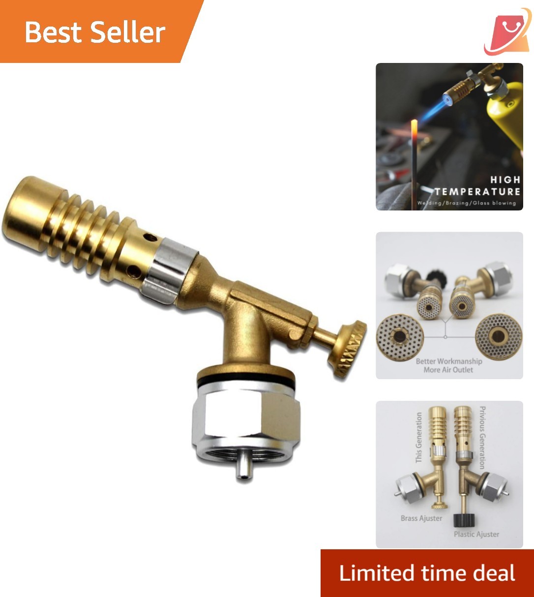 Welding Torch Brass Gas Fueled for Soldering Glass Blowing 1500°C One Hand