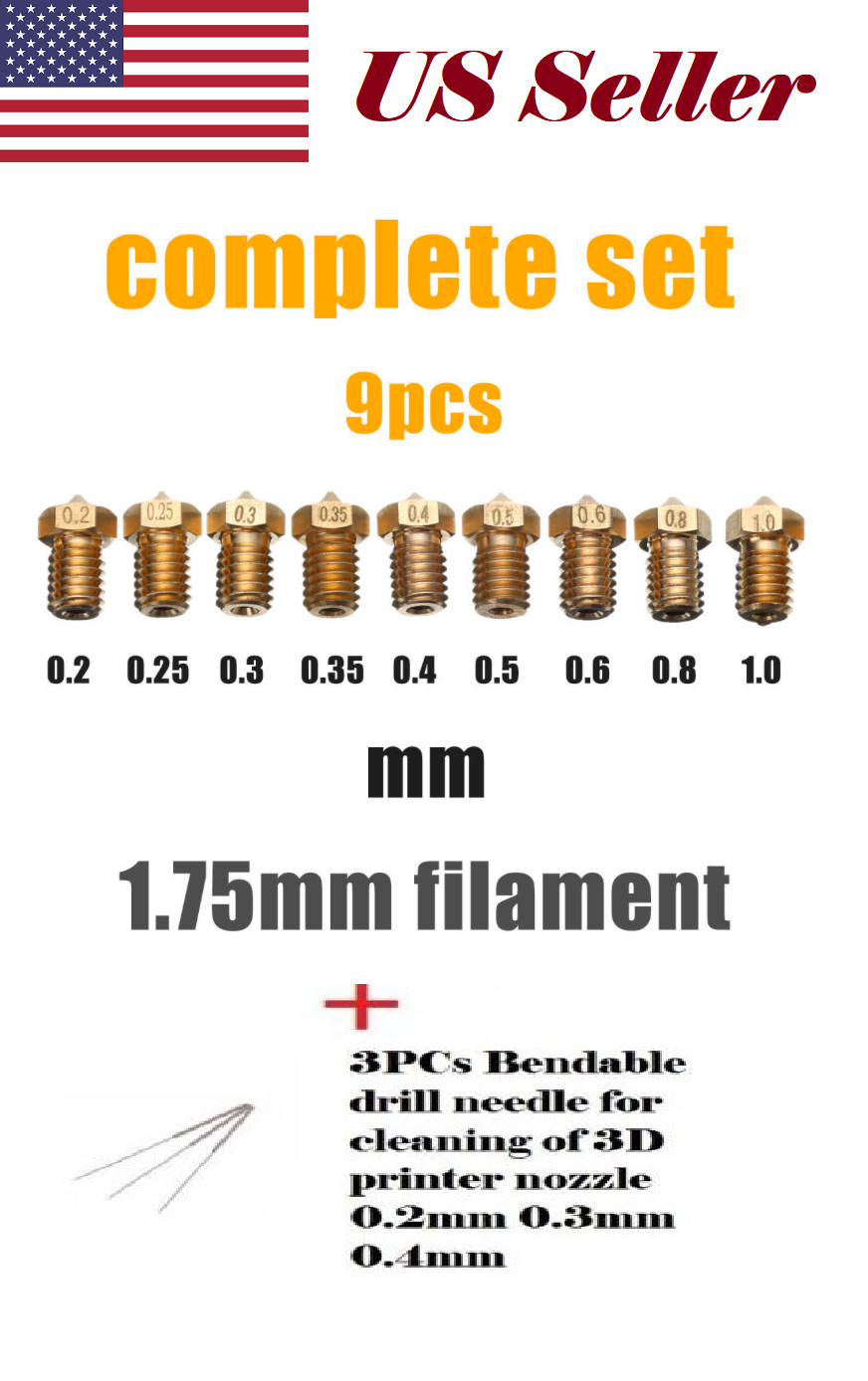 Complete Nozzle kit 1.75mm V6 J-Head & MK8 Makerbot w/Drill Needle Cleaners