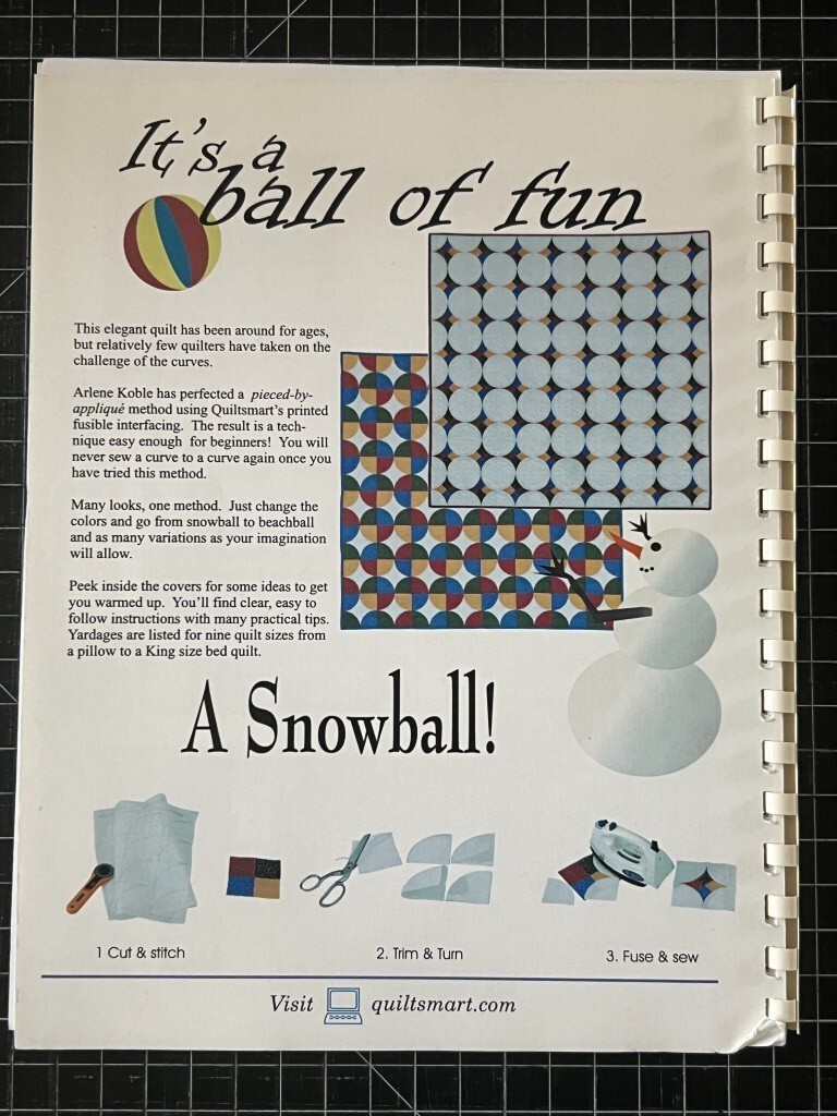 EUC MINT CONDITION QUILTSMART PRINTED INTERFACING SNOW BALL BY ARLENE KOBLE