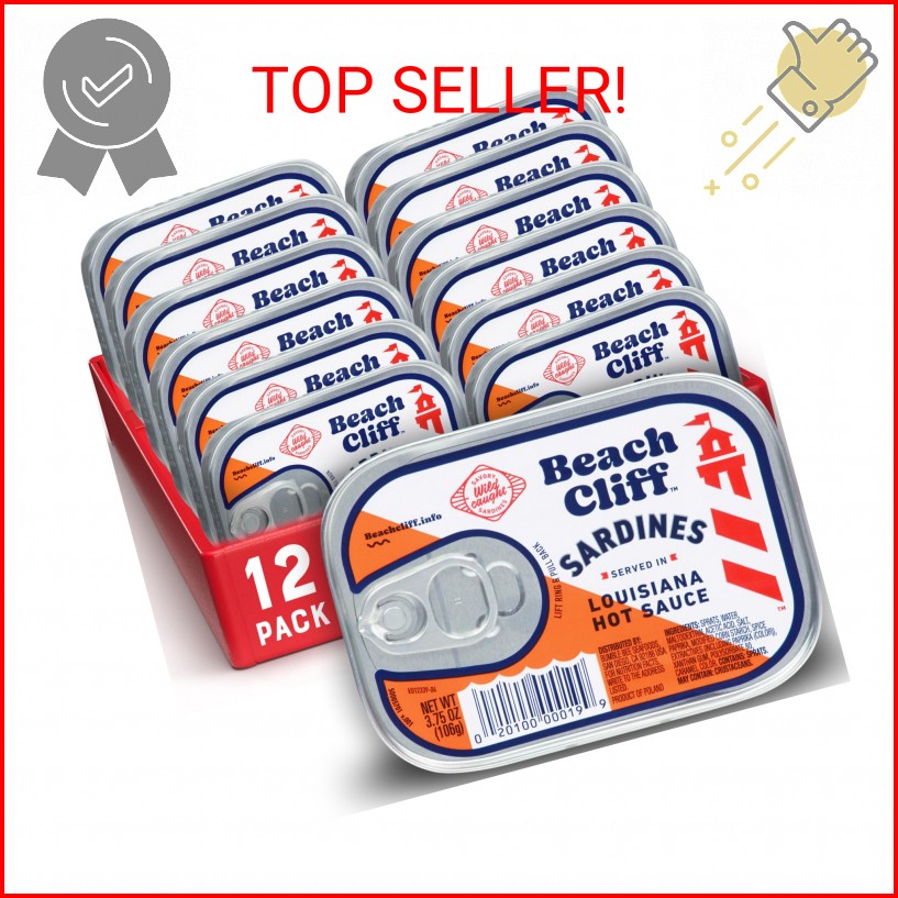 Beach Cliff Wild Caught Sardines in Louisiana Hot Sauce, 3.75 oz Can (Pack of 12