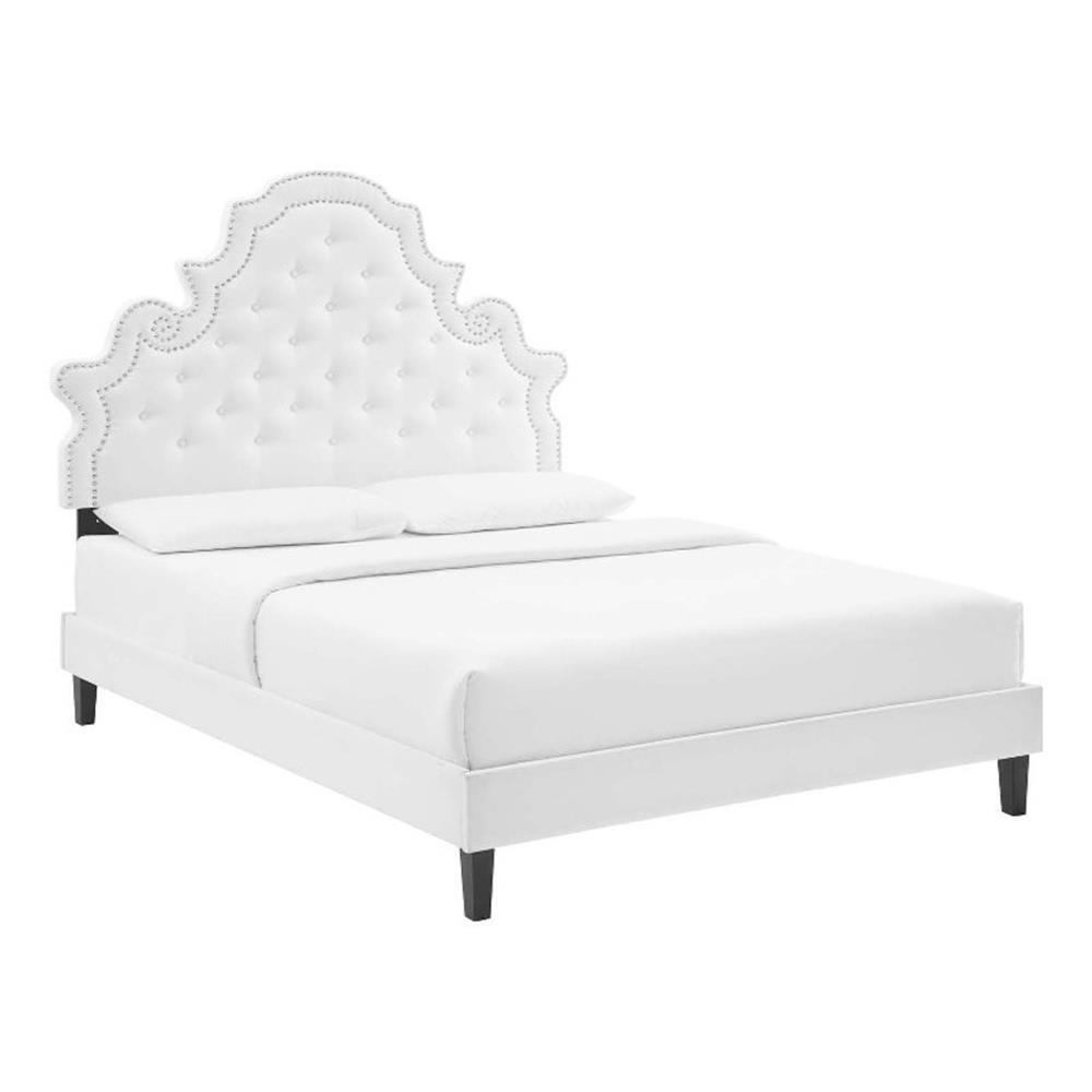 Modway Gwyneth Tufted Performance Velvet Queen Platform Bed in White