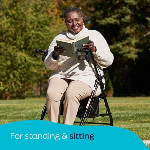 Medline Mobility Dependable Steel Rollator Walker, Black, 300 lb. Weight Capacit
