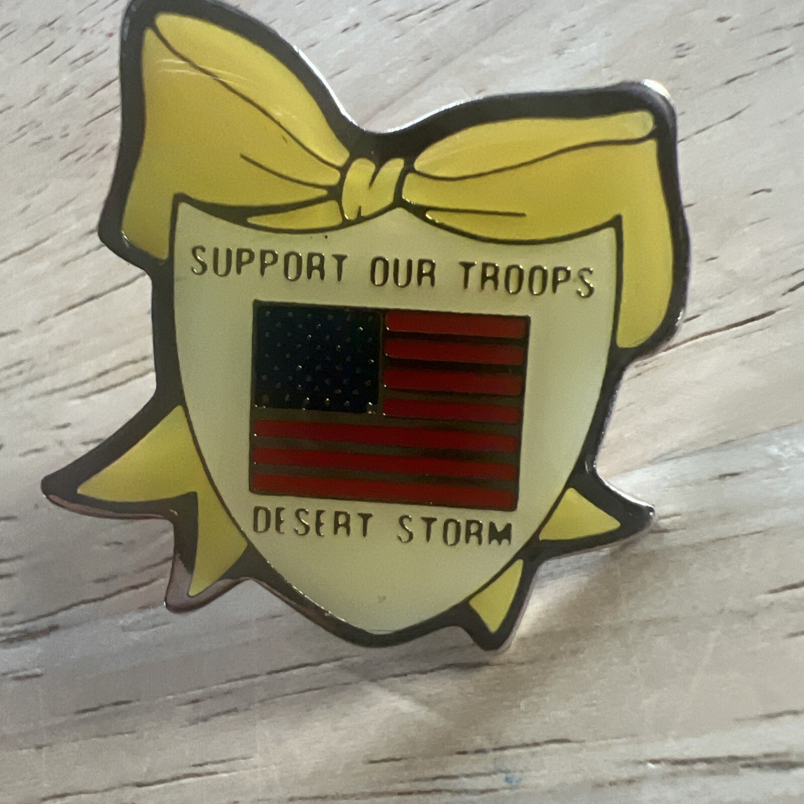 Vintage Desert Storm  Support Our Troops Desert Storm Lapel Yellow US Flag Pin