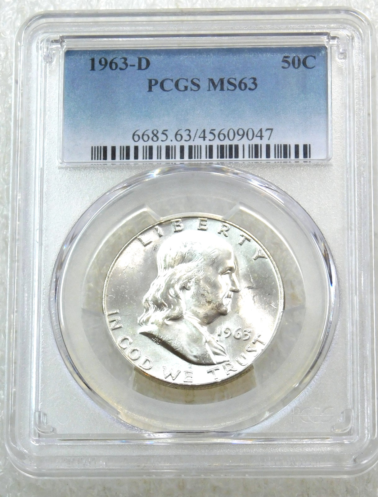 1963-D Franklin Half Dollar PCGS MS63 90% FBL Frosty New Holder PQ #F253C