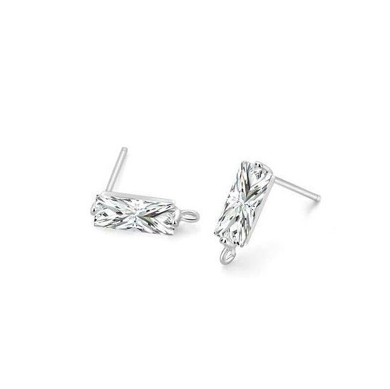 1Pair Sterling Silver Stud Earrings Component, CZ Rectangle 4x10mm FESV19
