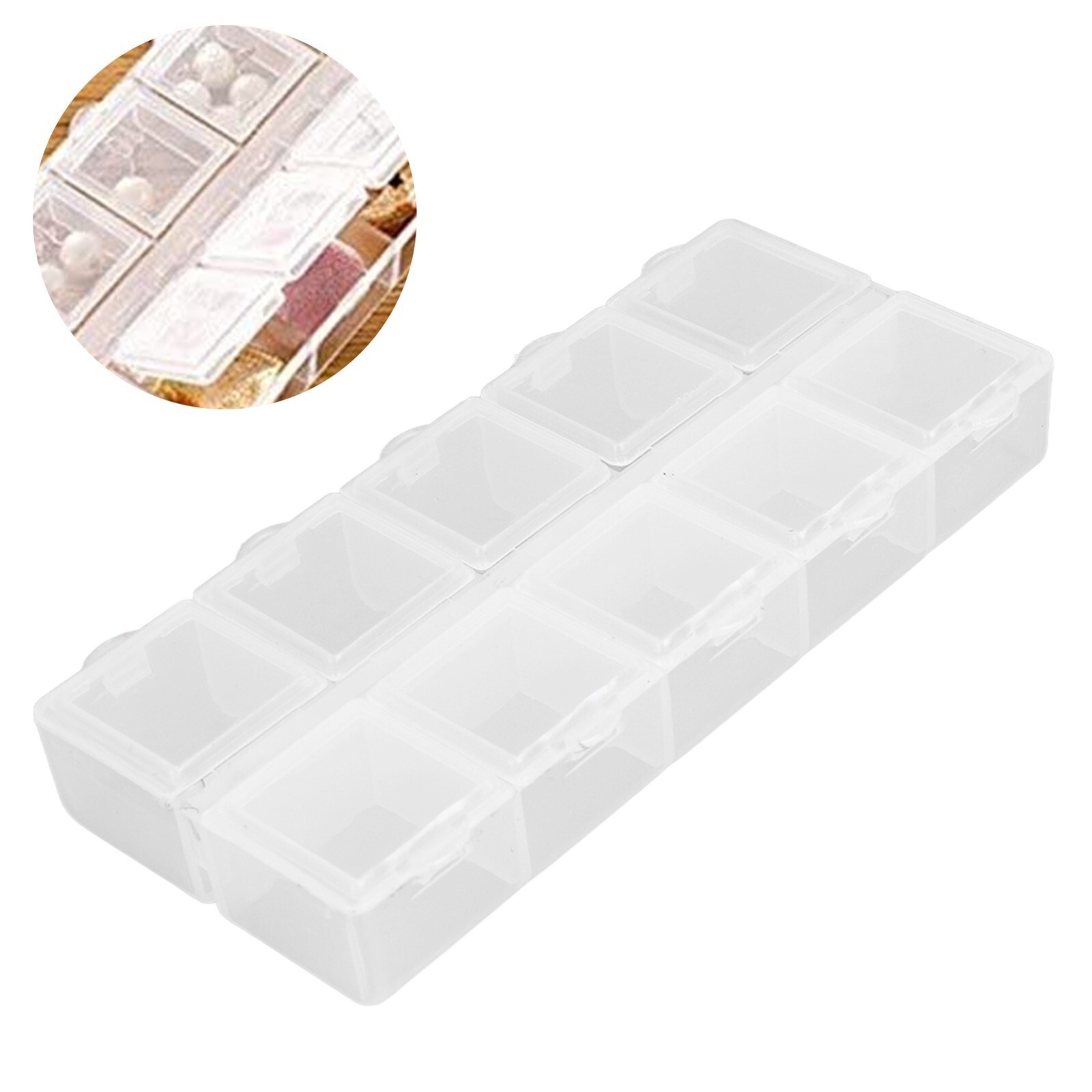 Grid Organizer Box White Plastic 10 Compartment Storage Container for Jewelry
