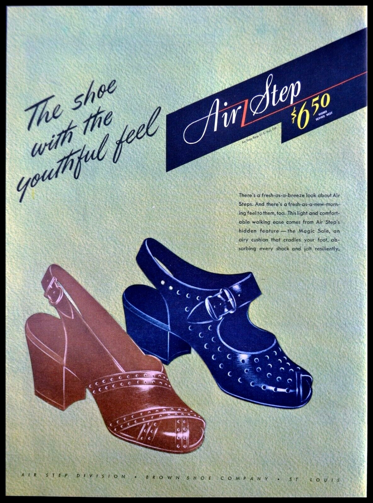 Air Step Shoes~The Shoe With The Youthful Feel~1945 Vintage Print AD