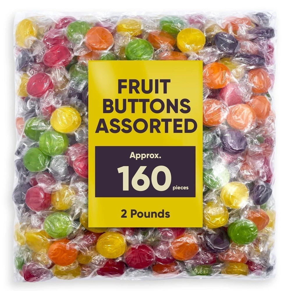 Assorted Fruit Flavored Buttons Discs Bulk Old Time Hard Candy (2 Pounds)