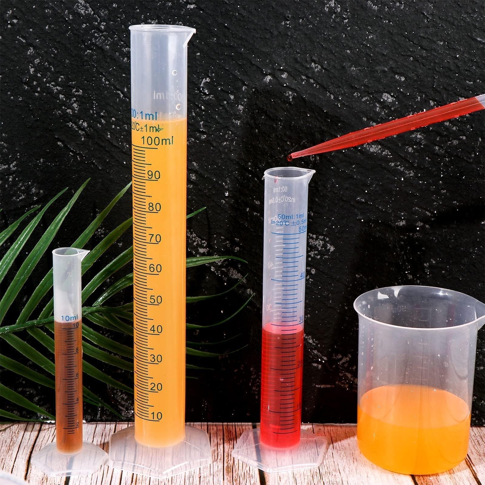 23Pcs Graduated Cylinders Beakers Set 6 Clear Plastic Graduated Cylinders 25/...