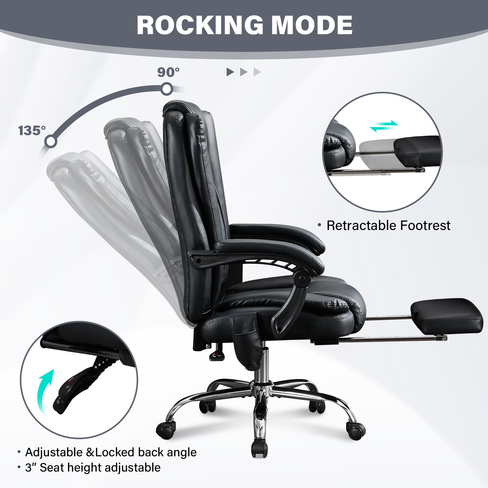 Massage Office Chair 6 Point Heated VibrationReclining Desk Chair with Footrest