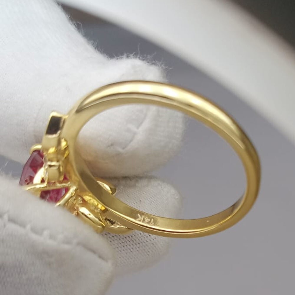 3.48Ct Marquise Cut Pink Natural Ruby & Diamond 100% 14k SOLID Yellow Gold Ring