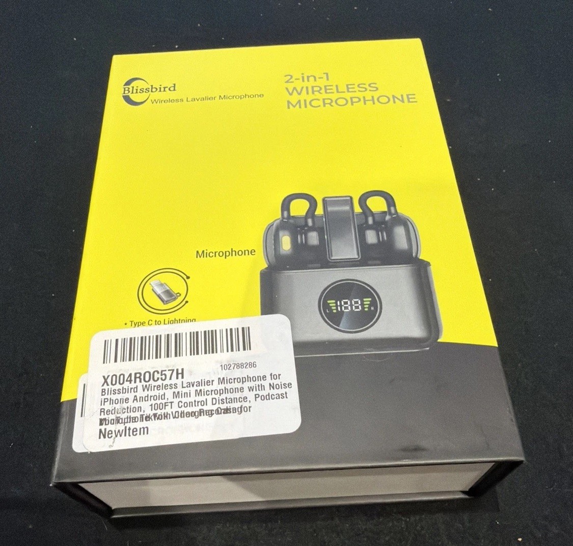 Blissbird 2-in-1 Wireless Lavalier Microphone – Mini Clip-on Mic Set NIB