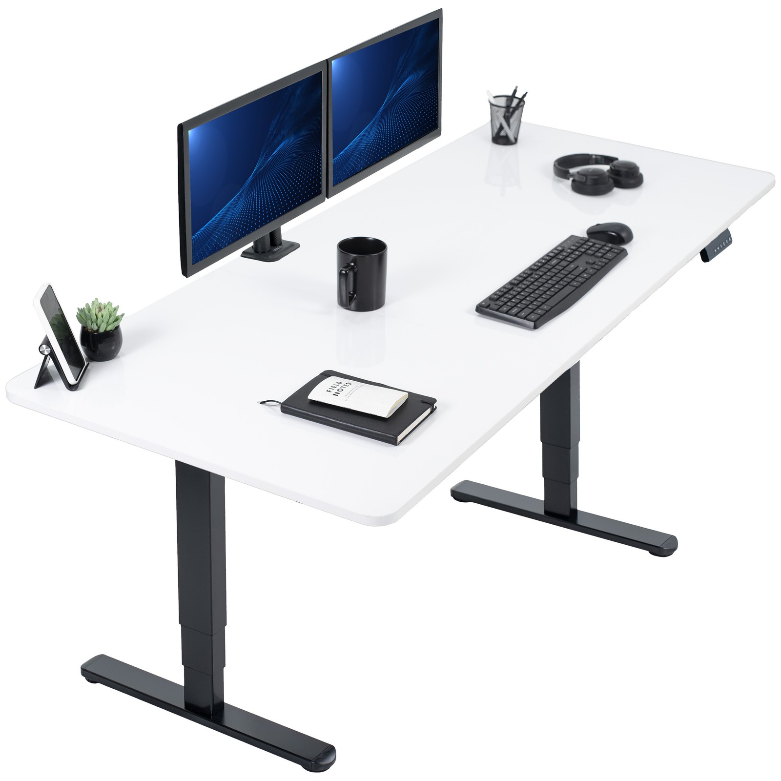 VIVO Electric 71” x 30” Stand Up Desk, White Dry Erase Table Top, Black Frame