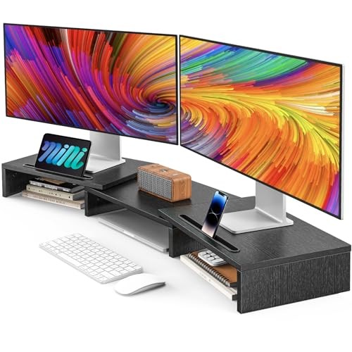 Dual Monitor Stand Riser for 2 Monitors, Monitor Stand for Desk, Black