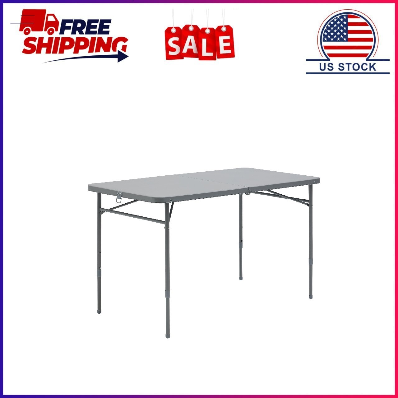 Mainstays 4 Foot Fold-in-Half Adjustable Folding Table, Gray
