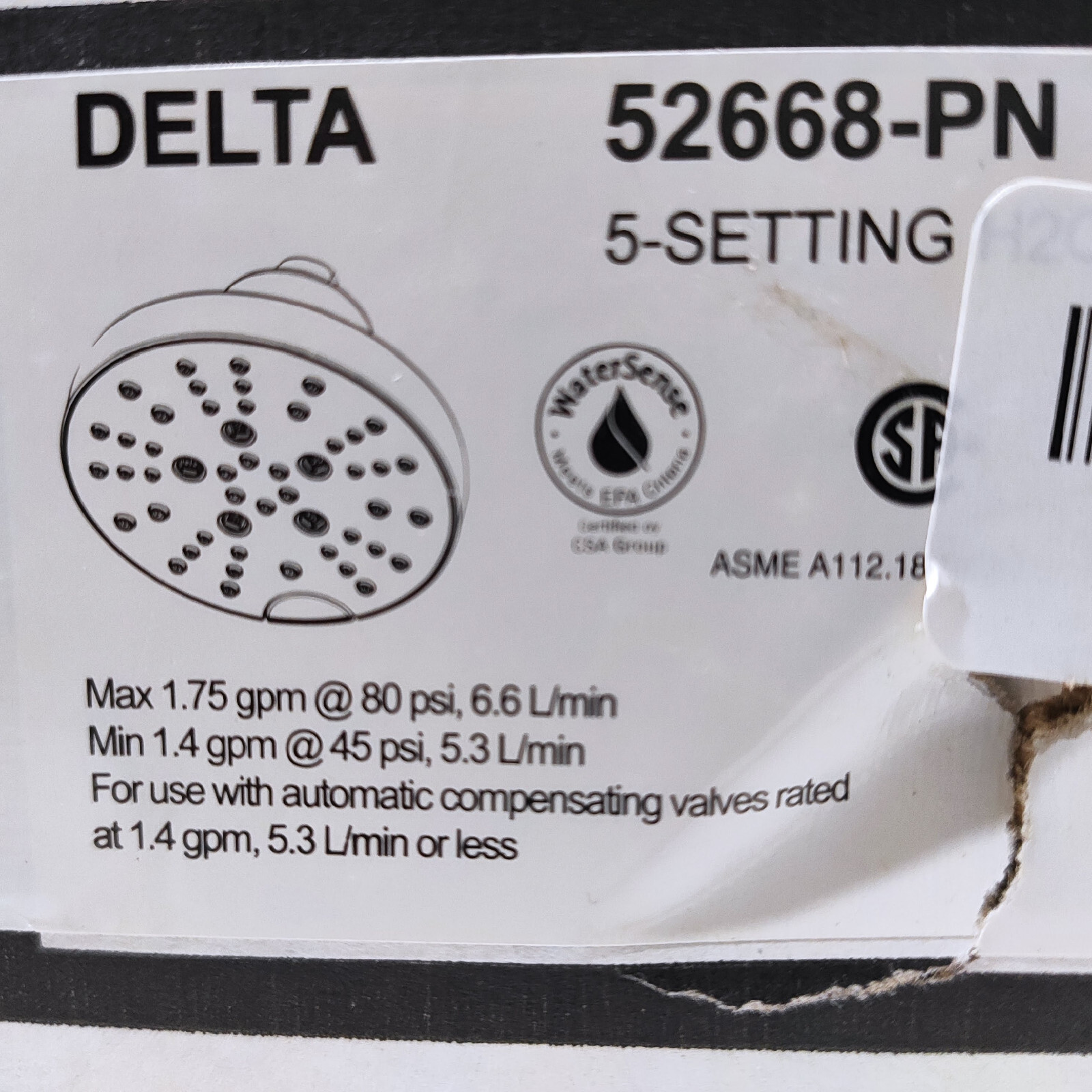 Delta 52668-PN H2Okinetic 5-Setting Raincan Shower Head in Polished Nickel