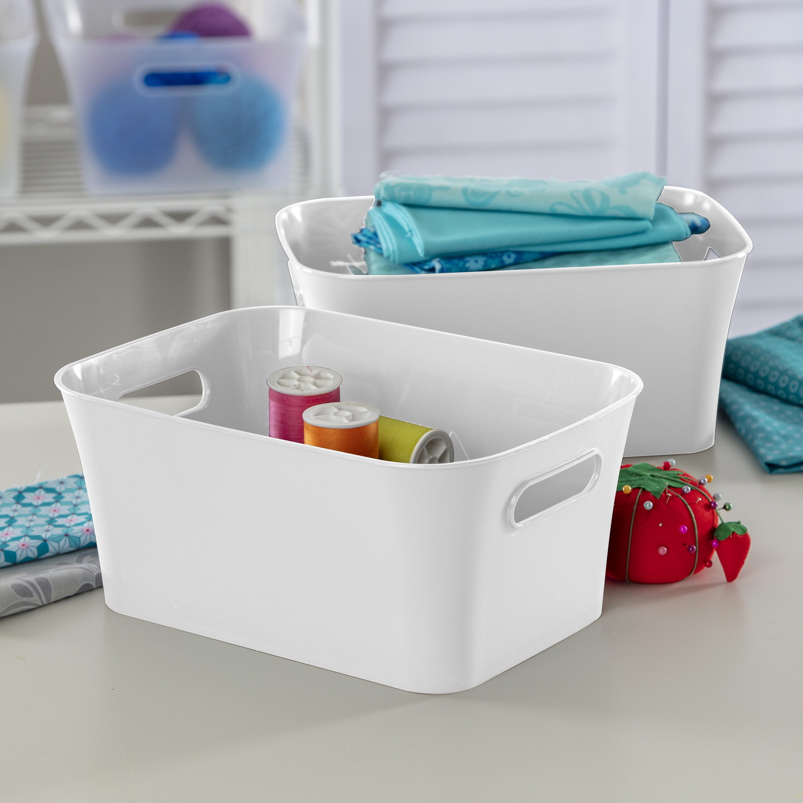 (6 pack) 2-Pack Small Plastic Storage Bins, White！