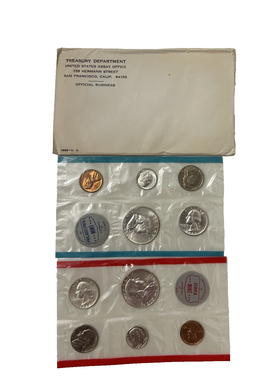 1963 US Mint Set Uncirculated 10 Coin P & D OGP 90% Silver