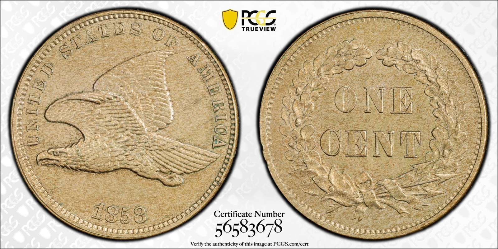 1858 Judd J-192 Pattern Flying Eagle Cent PCGS PR63 CAC Sm. Letters Wide Wreath