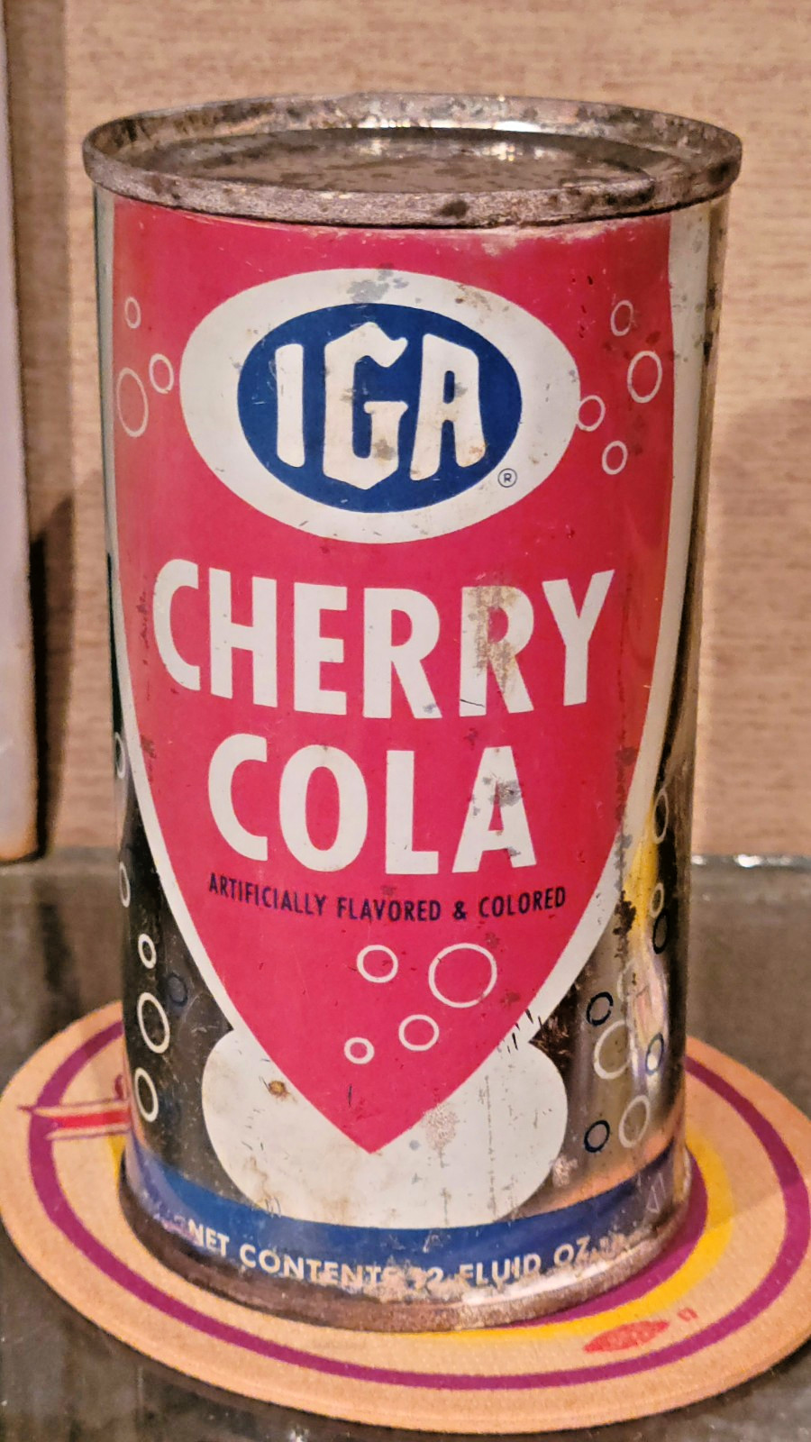 1960S IGA CHERRY COLA STEEL FLAT TOP SODA CAN CHICAGO ILLINOIS MEMPHIS TN LID