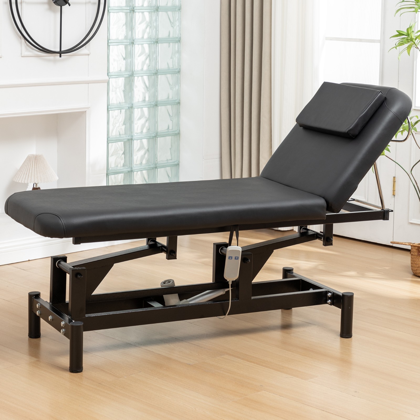 Electric Massage Table w/ Remote, 19.6-36.6" Lift, 440lbs, 0-70° Recline, Black