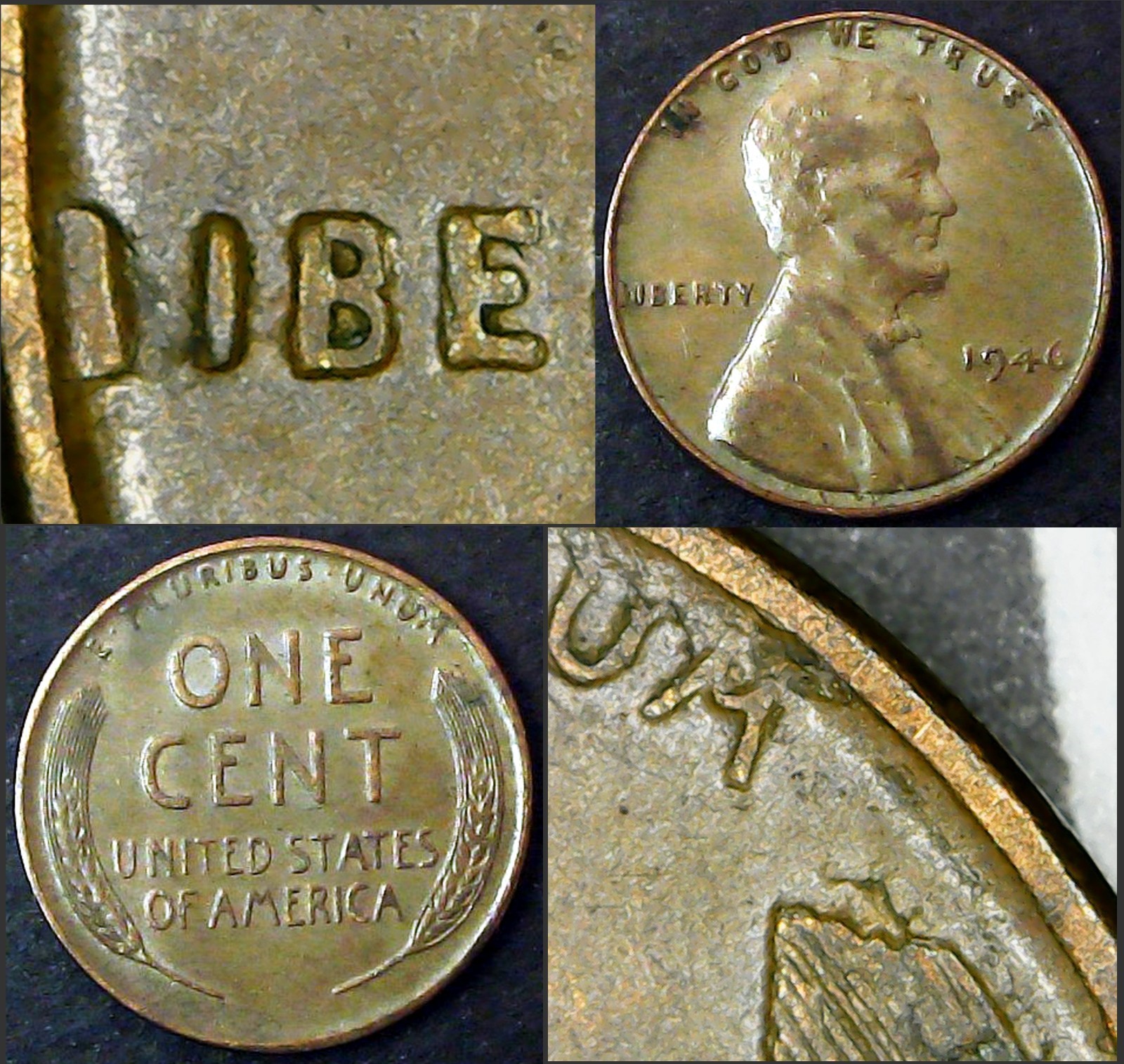 1946 Lincoln Cent with IIBERTY on Obverse and minor Lamination on Reverse.