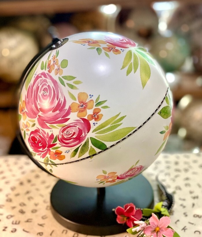 Hobby Lobby Pink and White Floral Globe Home Décor 8 x 8 1/4" x 10 " HAS FLAWS