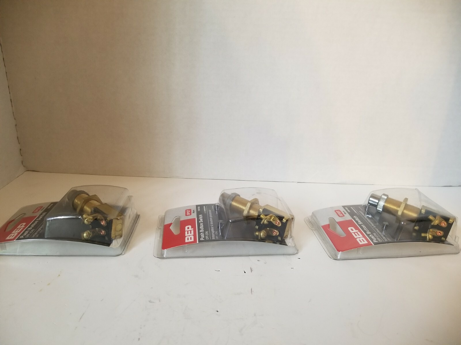 Lot of 3 BEP Push Button Switch, OFF-(ON), 6-36VDC, SPST, 1001505