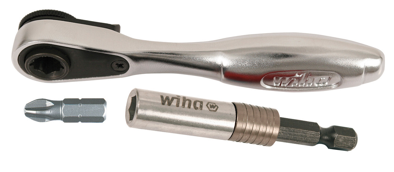 Wiha 38060 3 Piece Mini Bit Ratchet and SlimFix Bit Holder Set