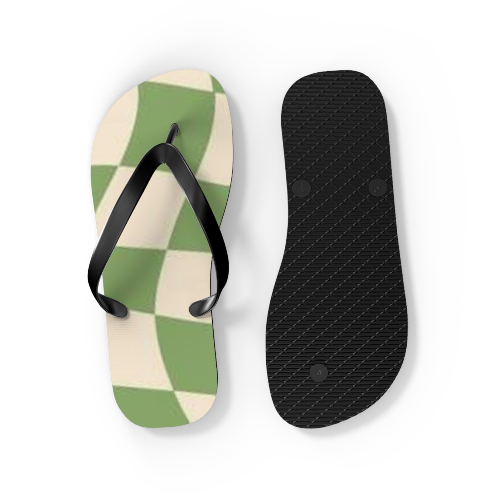 Checkered Wavy Green Sandals, Beach Shoes, Vacation Flip Flops, Pool Slides