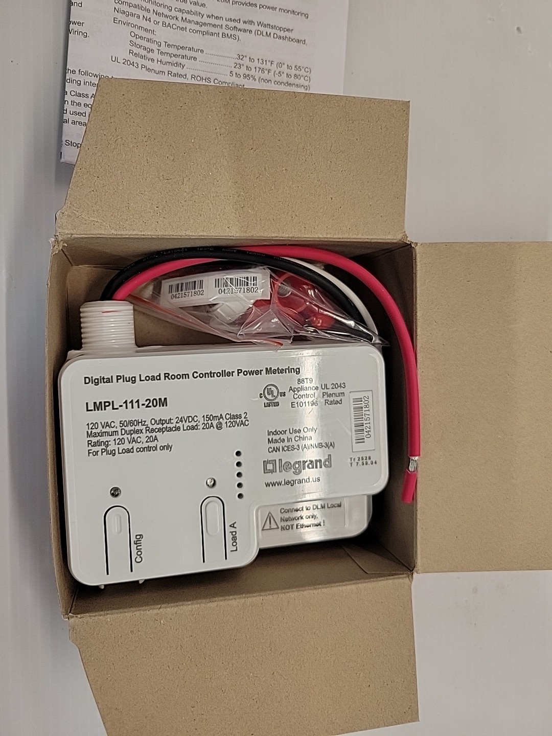 Legrand Wattstopper LMPL-111-20M DLM Plug Load Controller 20A