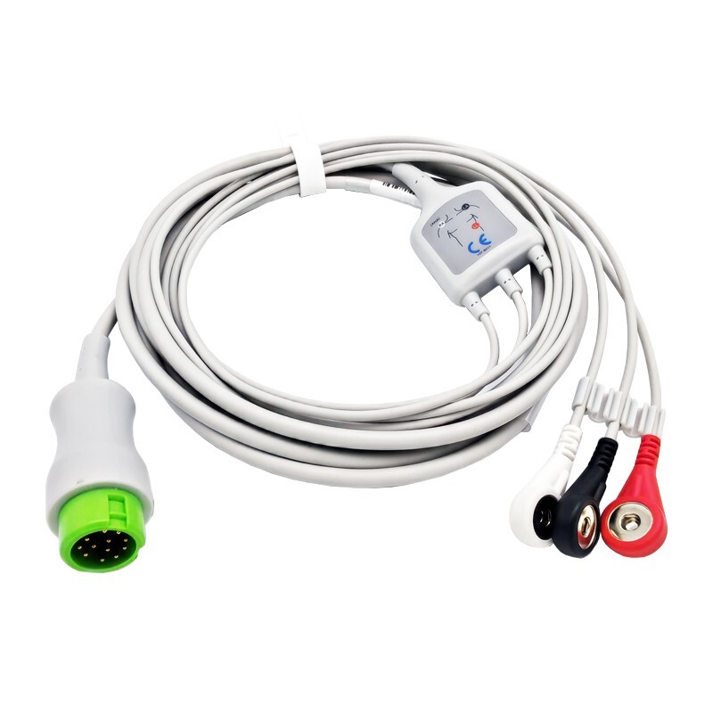 12-pin Direct-Connect 3-leads Snap ECG Patient Cable For Mindray Datascope