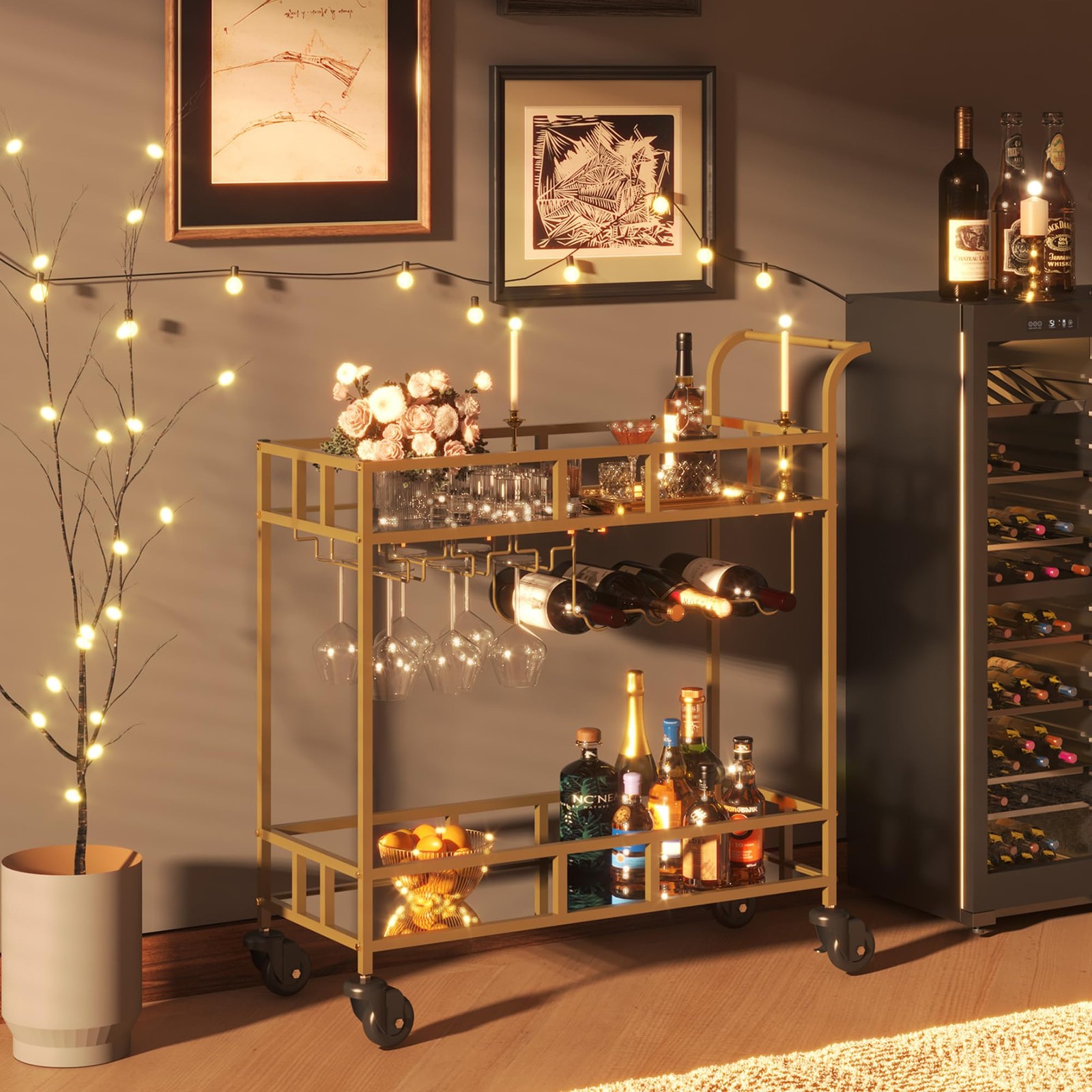 Bar Cart, Serving Cart for Home, Microwave Cart, Drink Cart, Mobile Kitchen S...