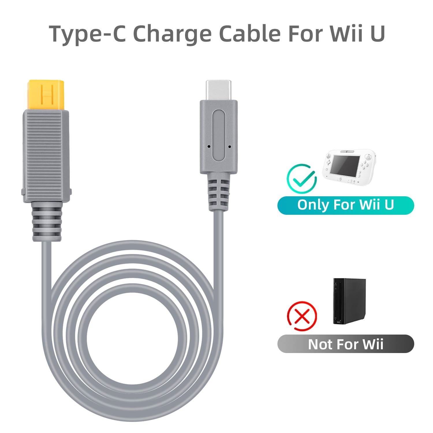 Wigearss 6.5Ft (2M) Type C Power Charge Cable for Wii U Work with a Gray