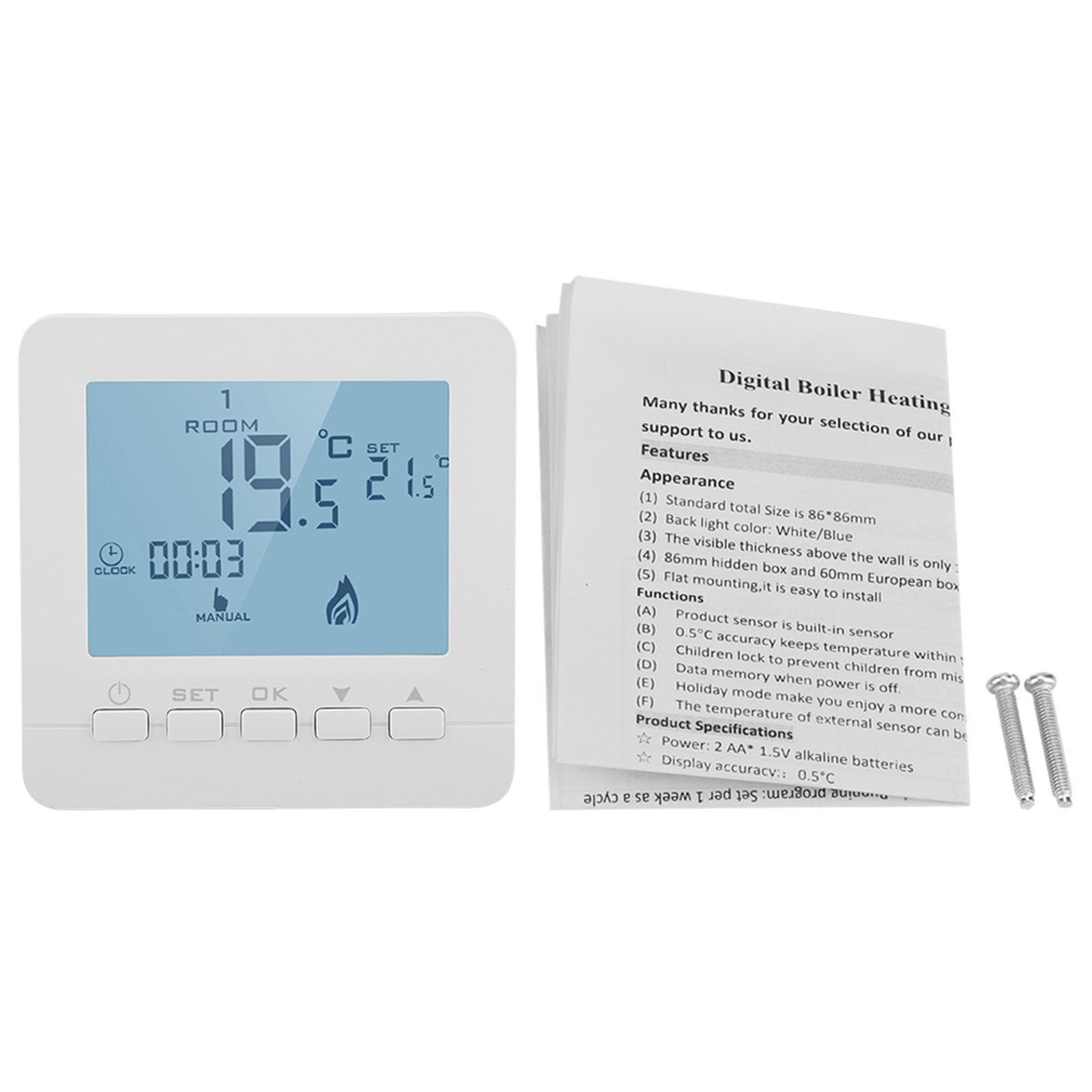 LCD Digital Thermostat With Data Memory Function For Office Spaces