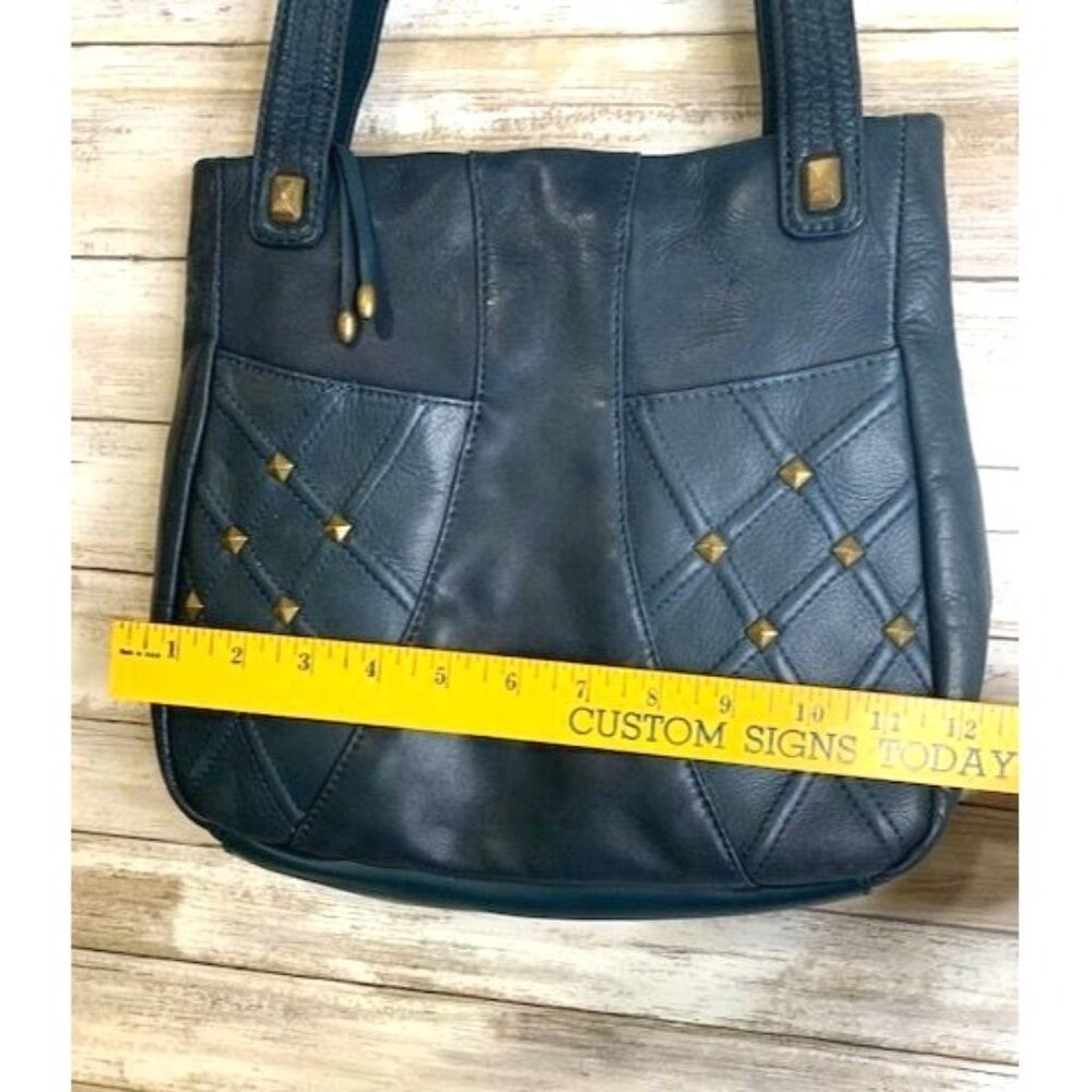 Stone Mountain Dark Teal Leather Studded Shoulder & Zipper Closure