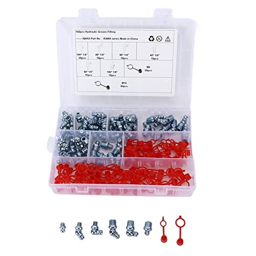 Grease Zerk, 160PCS/Set 6 Sizes British System Lubrication Fitting Hex Grease