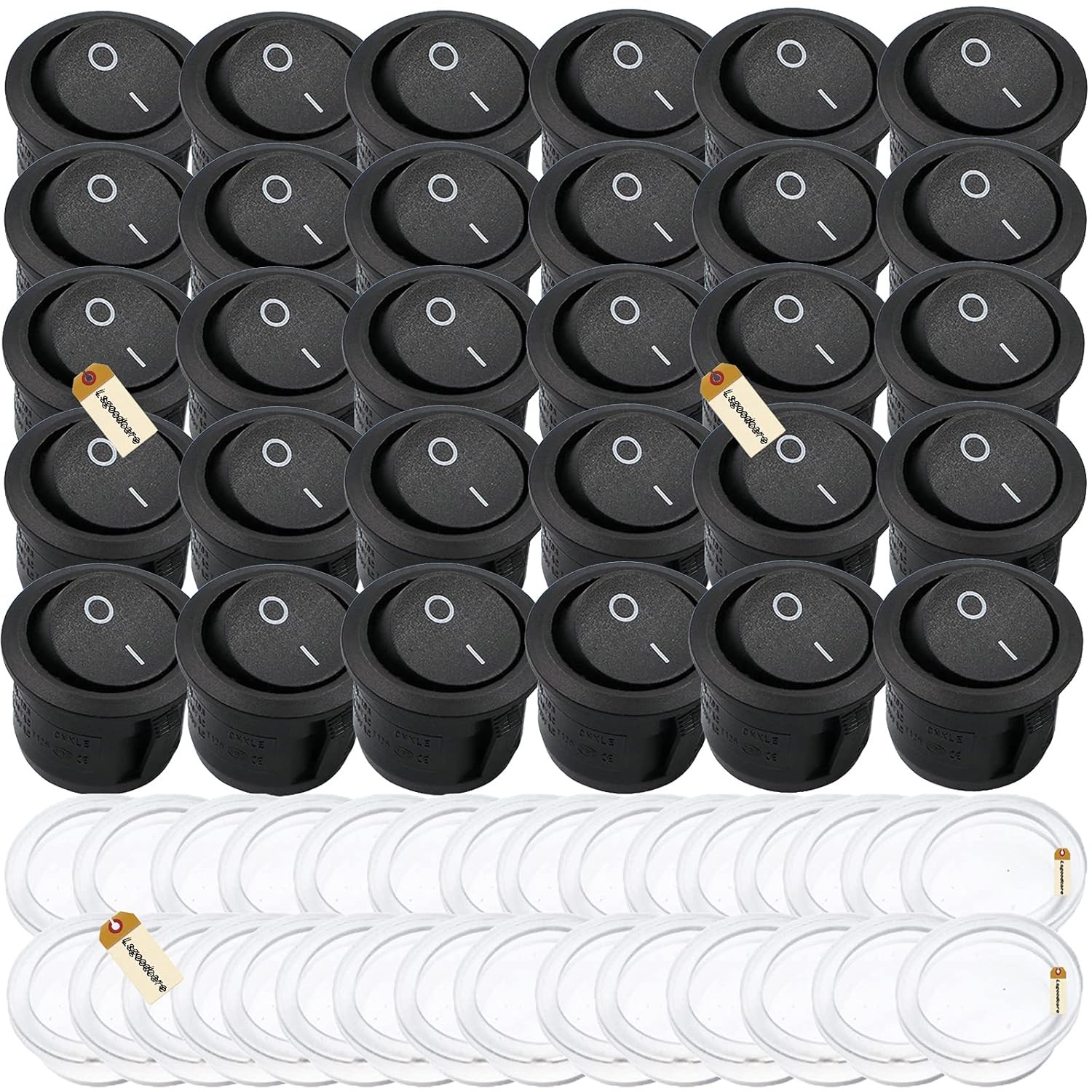 Lsgoodcare 30PCS Round Type Switch Black AC 6A 250V 10A 125V 2 Pin ON/Off I/O SP