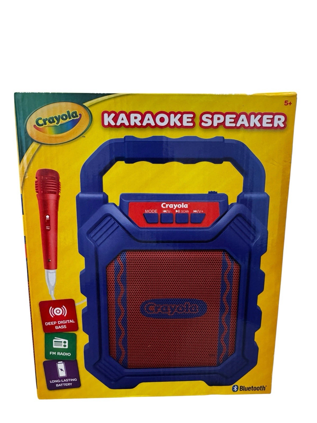 Crayola Karaoke Speaker Bluetooth Long-Lasting Battery Mic Blue Red