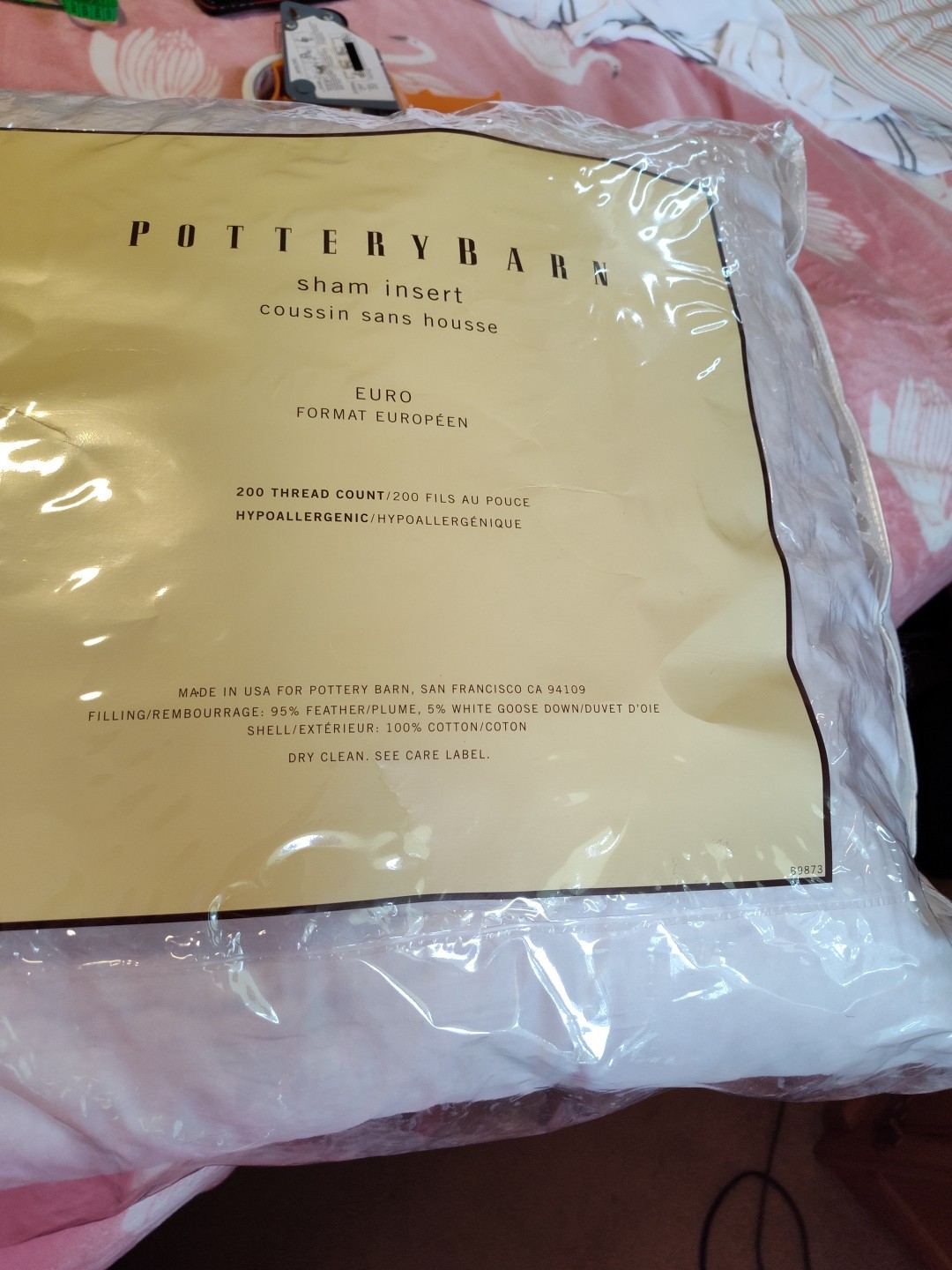 POTTERY BARN SHAM INSERT EURO 200 THREAD COUNT