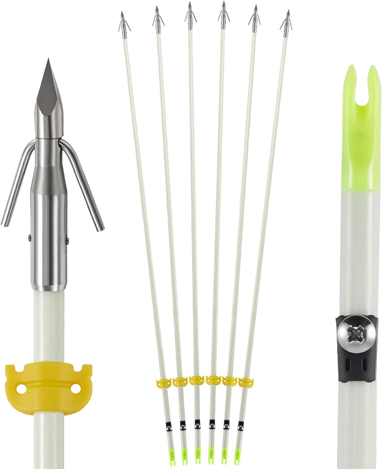 6 Pack 32 Inch Bowfishing Arrows with Broadheads and Safty Slides Bow Fishing Ar