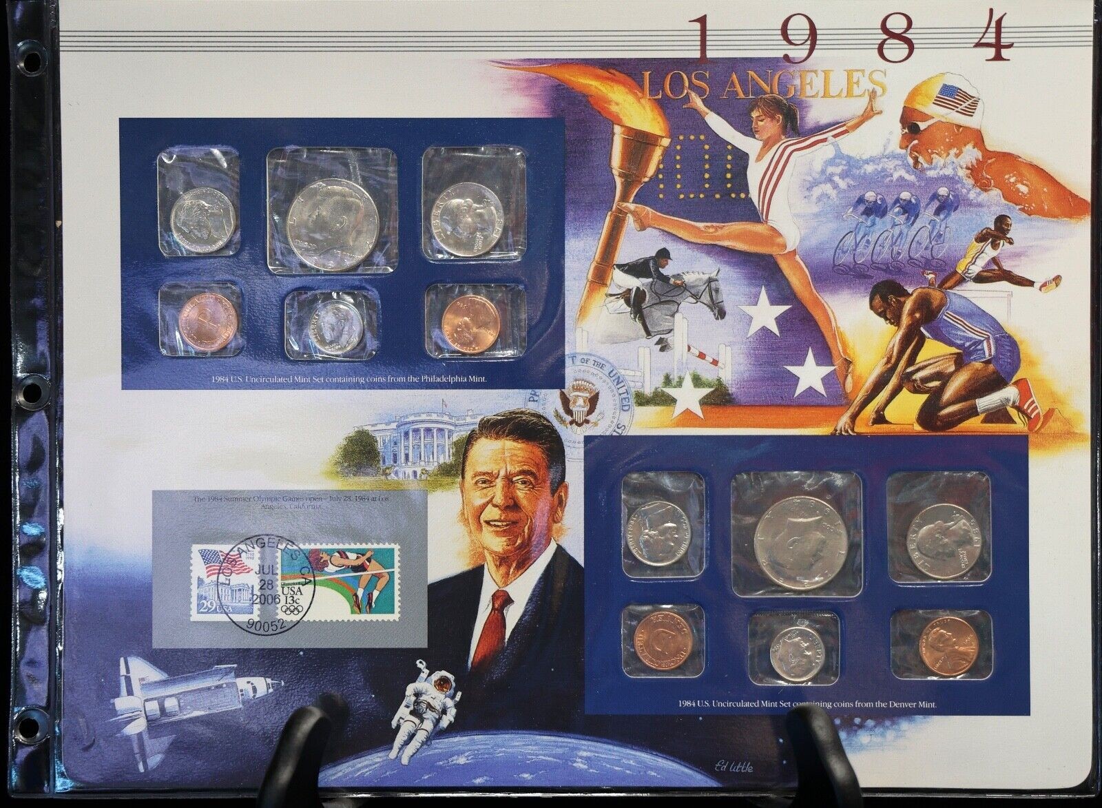 1984 P & D Uncirculated Mint Set Postal Commemorative Society Coins & Stamps