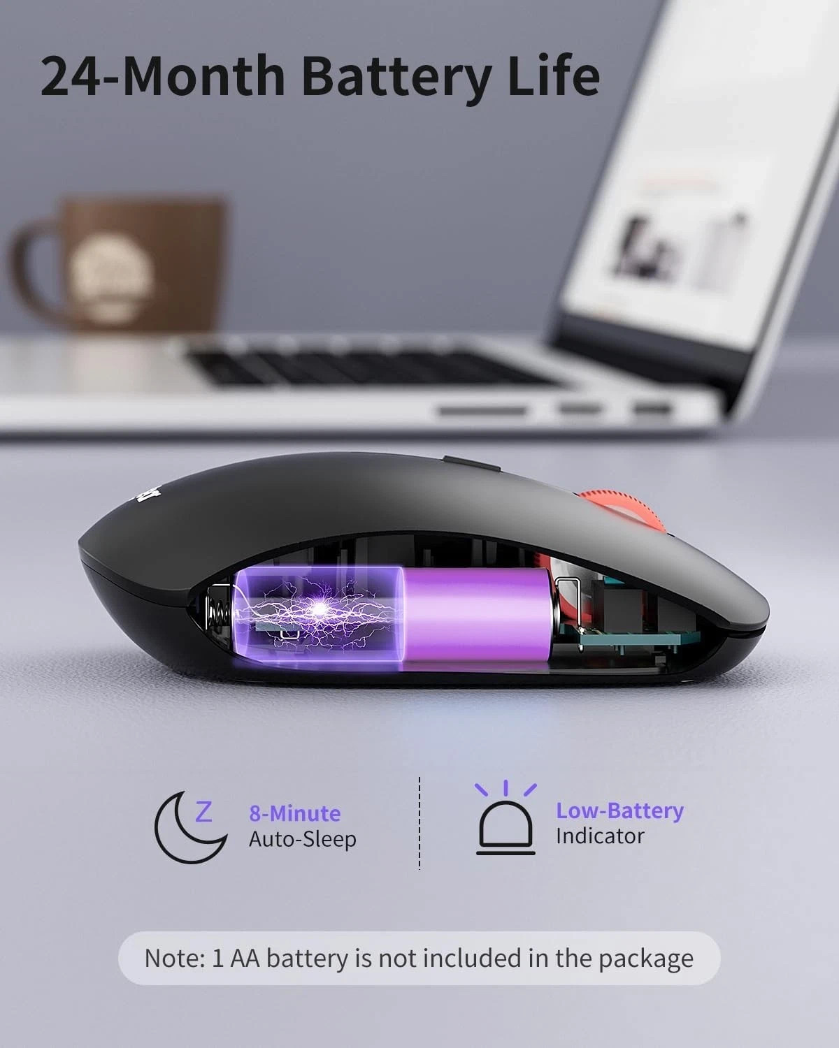 Wireless Mouse, 2.4G Slim Mini Cordless Computer Ergonomic black