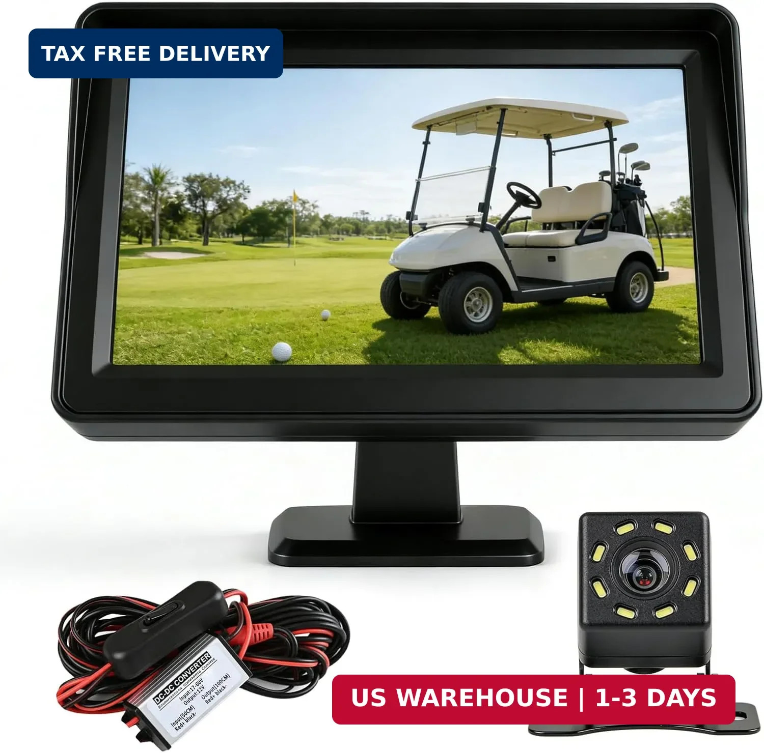 Golf Cart Backup Camera, Waterproof Golf Cart Accessories with 4.3" 16:9 Monitor