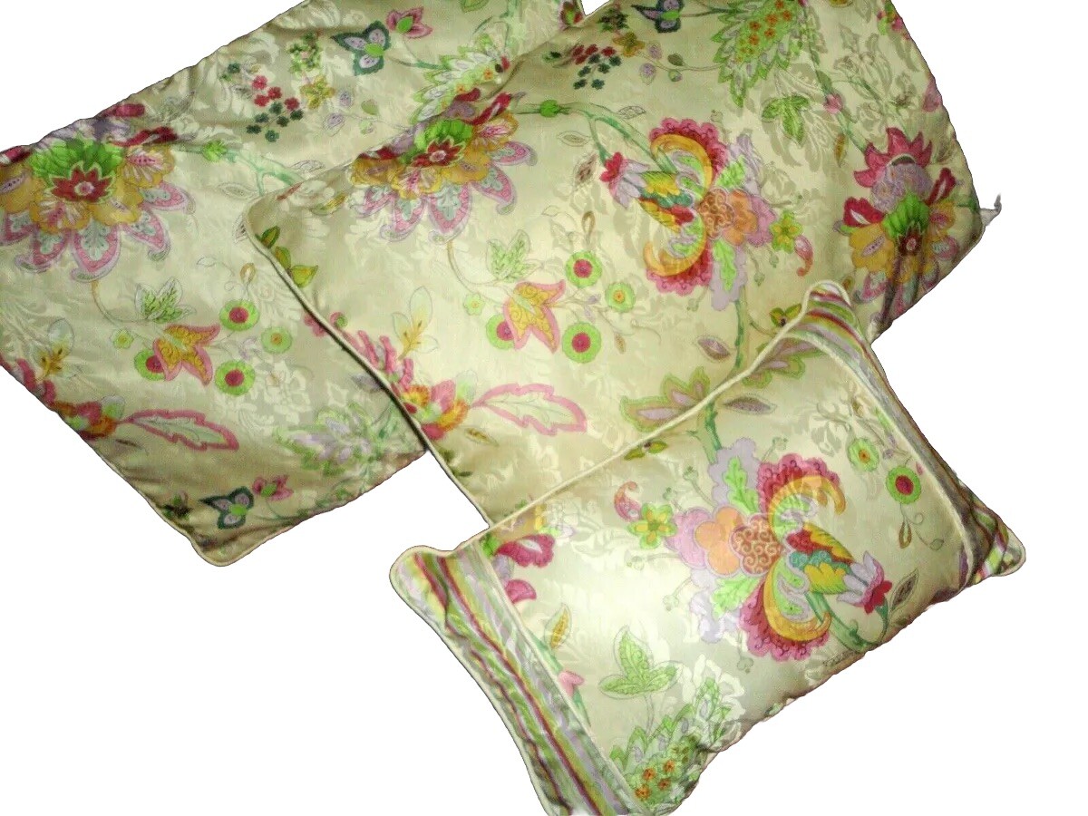 J QUEEN TEAL JACOBEAN PINK FLORAL STRIPE (3PC) STANDARD PILLOW SHAMS, PILL0W