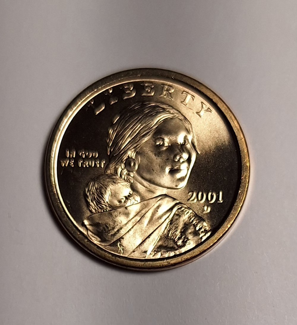 2001 D Sacagawea Native  American Dollar Coin Uncirculated From US Mint roll.