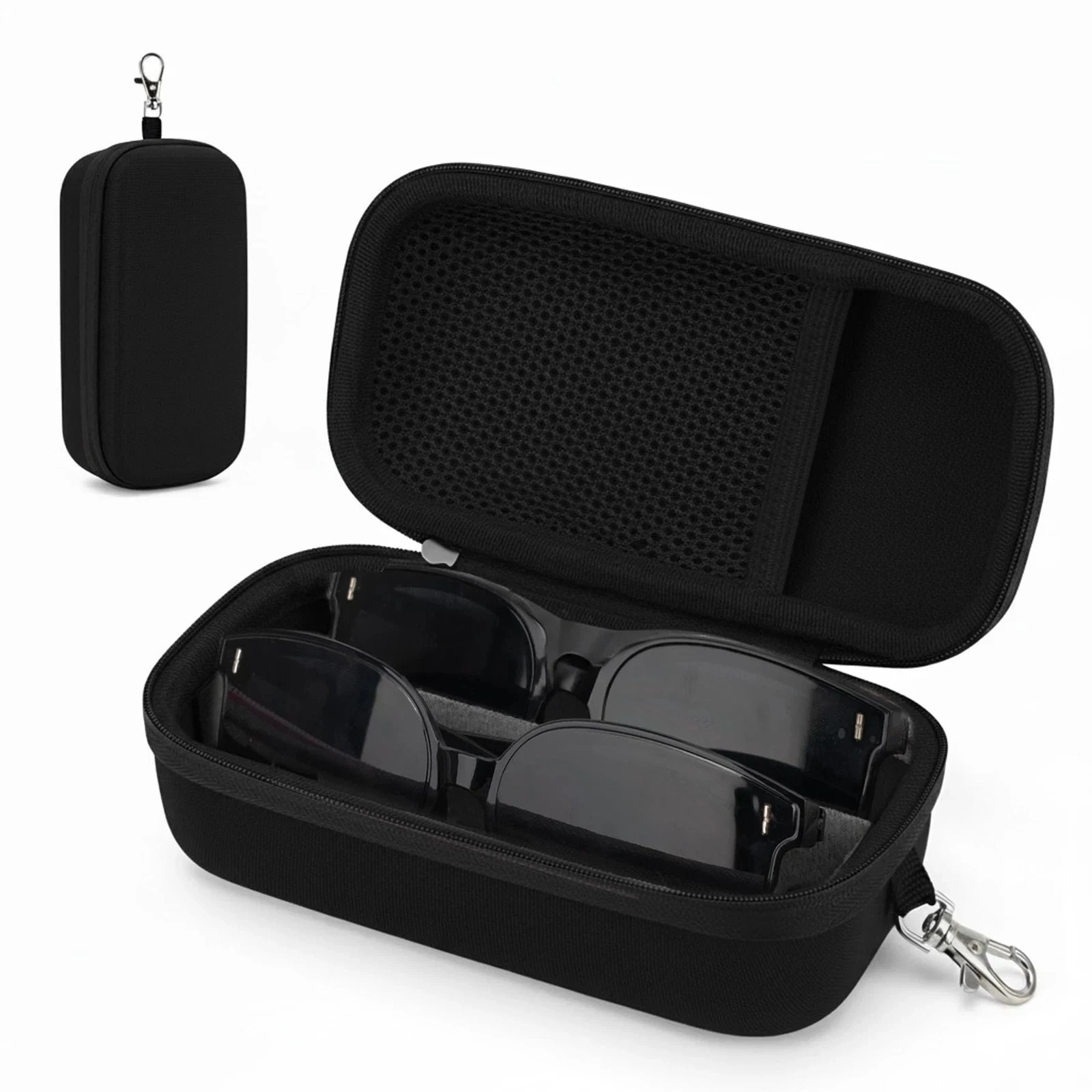Double Eyeglasses Case Hard Shell Dual Glasses Case with Metal Clip Travel Su...
