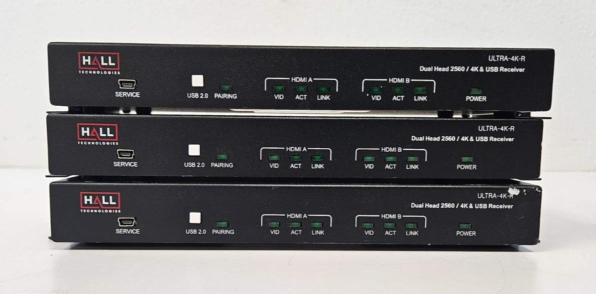 lot of 3) Hall Technologies ULTRA-4K-R Dual Head 2560 / 4K & USB Receiver PARTS