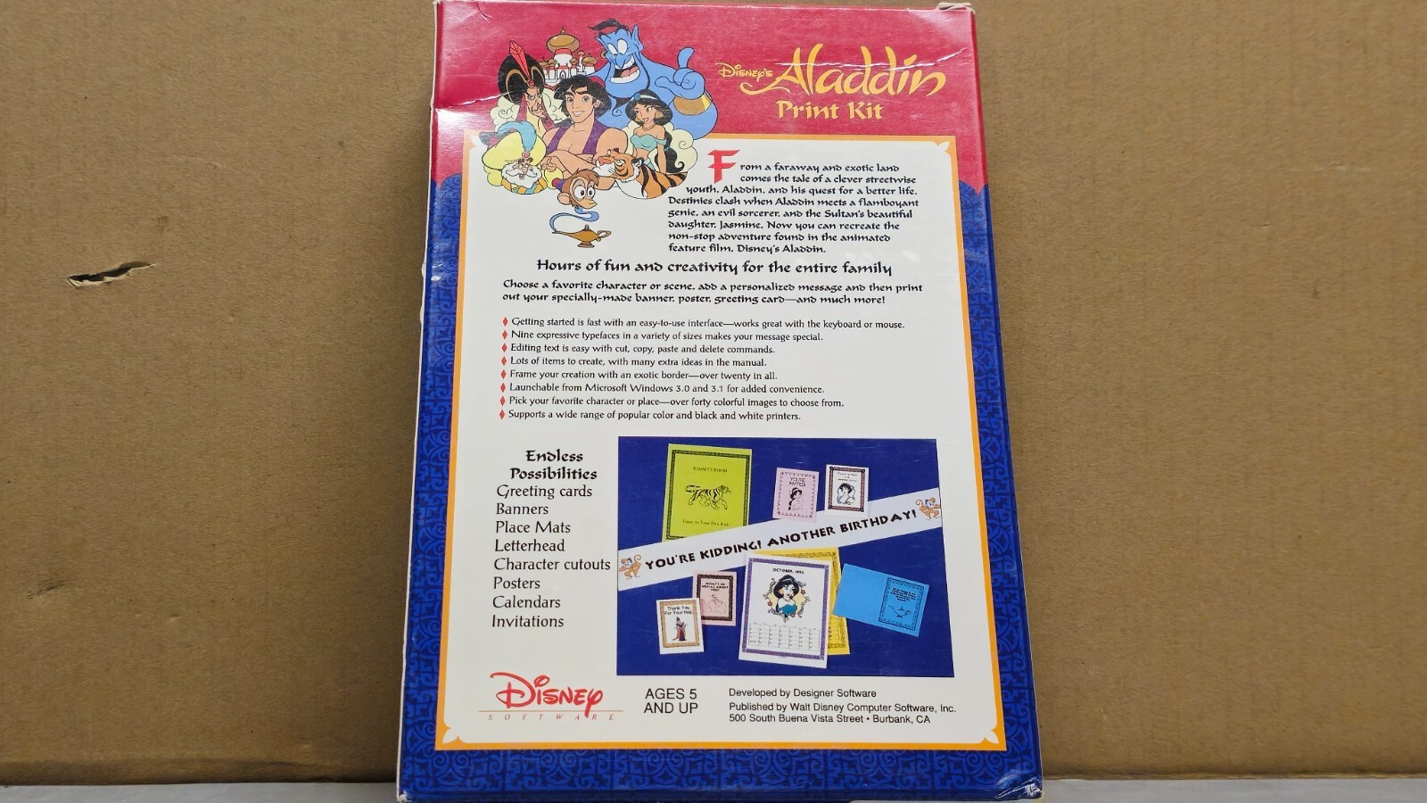 Big Box Software Disney Aladdin Print Kit IBM 3.5